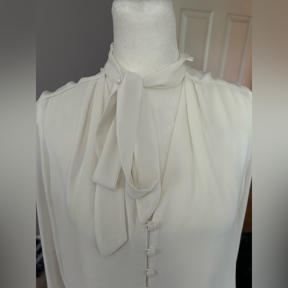 White House Black Market Cream Long Sleeve Tie Front Blouse - Picture 5 of 8